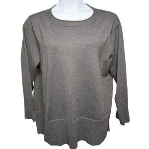 CABLE & GAUGE Womens Gray Pullover Sweater 2X Ribbed Scoop Neck Quiet Luxury